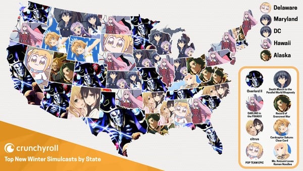 Crunchyroll Reveals Map of Most Popular Winter Anime Simulcasts in . -  Interest - Anime News Network